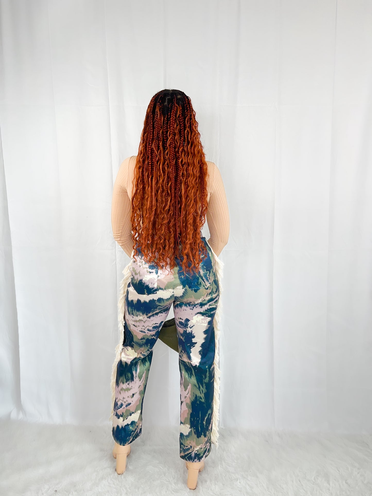 Water Color Fray Pants- Navy