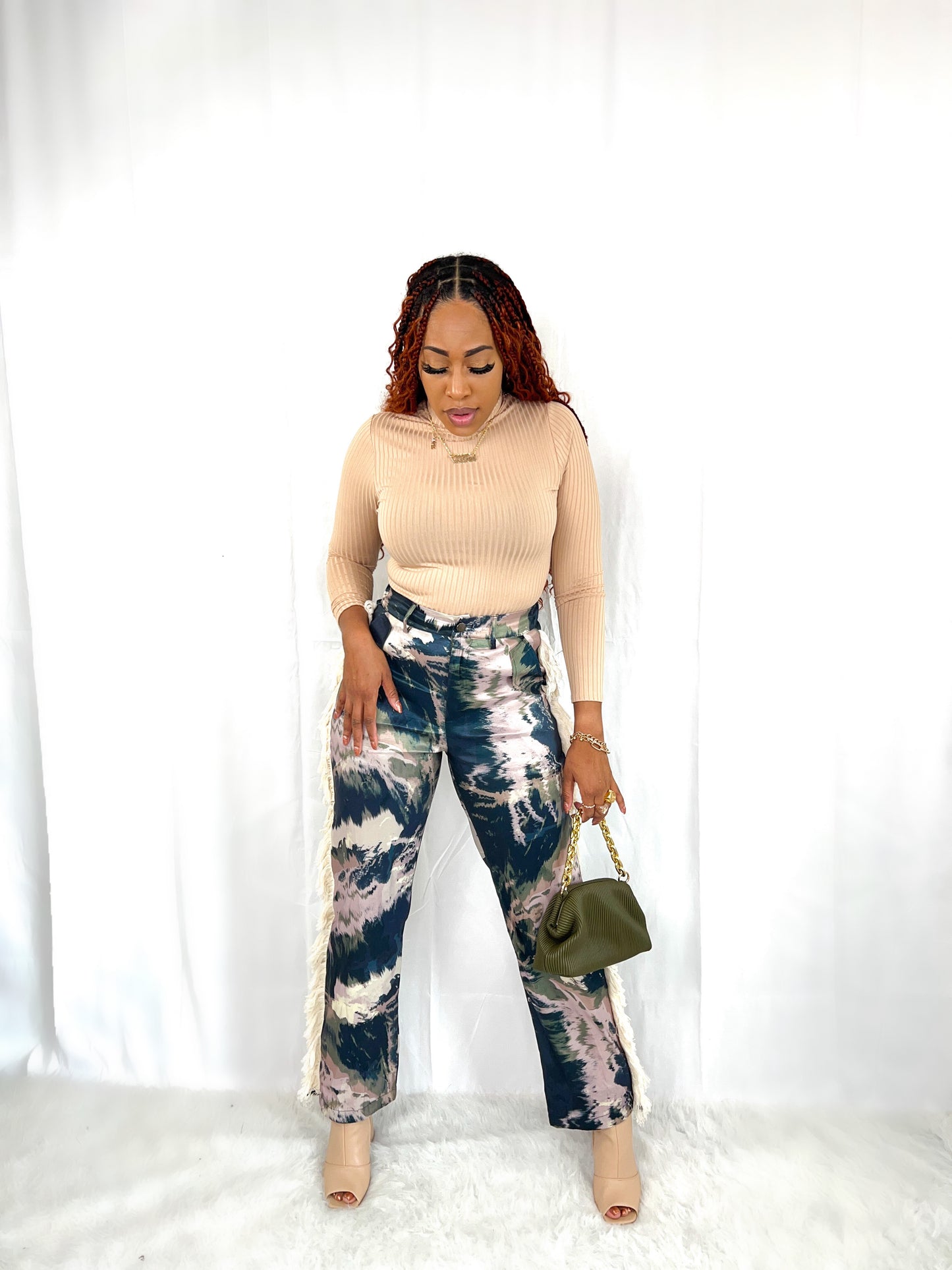 Water Color Fray Pants- Navy